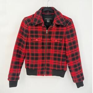 Marc Jacobs Women's Wool Zippered Jacket Buffalo Plaid Red Size XS Y2K Vintage